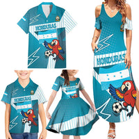 Personalized Honduras Football Family Matching Summer Maxi Dress and Hawaiian Shirt Scarlet Macaw Mascot