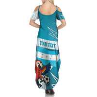 Personalized Honduras Football Family Matching Summer Maxi Dress and Hawaiian Shirt Scarlet Macaw Mascot