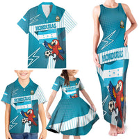 Personalized Honduras Football Family Matching Tank Maxi Dress and Hawaiian Shirt Scarlet Macaw Mascot