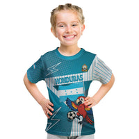 Personalized Honduras Football Kid T Shirt Scarlet Macaw Mascot