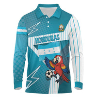 Personalized Honduras Football Long Sleeve Polo Shirt Scarlet Macaw Mascot