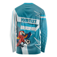 Personalized Honduras Football Long Sleeve Shirt Scarlet Macaw Mascot
