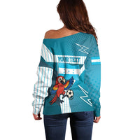 Personalized Honduras Football Off Shoulder Sweater Scarlet Macaw Mascot
