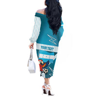 Personalized Honduras Football Off The Shoulder Long Sleeve Dress Scarlet Macaw Mascot