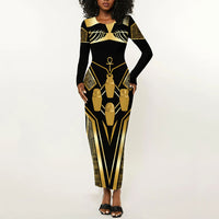 Egypt Canopic Jars Long Sleeve Bodycon Dress Ancient Mythology Four Sons of Horus