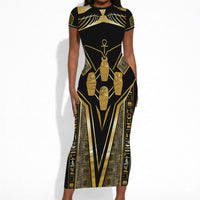 Egypt Canopic Jars Short Sleeve Bodycon Dress Ancient Mythology Four Sons of Horus