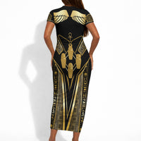 Egypt Canopic Jars Short Sleeve Bodycon Dress Ancient Mythology Four Sons of Horus