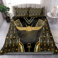Egypt Winged Sun Bedding Set Ancient Mythology Golden Ankh