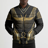 Egypt Winged Sun Bomber Puffer Jacket Ancient Mythology Golden Ankh