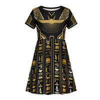 Egypt Winged Sun Kid Short Sleeve Dress Ancient Mythology Golden Ankh