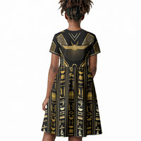 Egypt Winged Sun Kid Short Sleeve Dress Ancient Mythology Golden Ankh