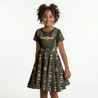 Egypt Winged Sun Kid Short Sleeve Dress Ancient Mythology Golden Ankh