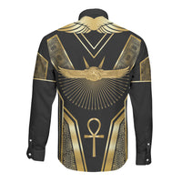 Egypt Winged Sun Long Sleeve Button Shirt Ancient Mythology Golden Ankh