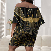Egypt Winged Sun Off Shoulder Short Dress Ancient Mythology Golden Ankh
