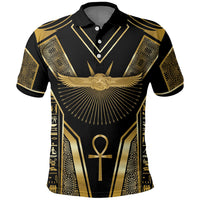 Egypt Winged Sun Polo Shirt Ancient Mythology Golden Ankh