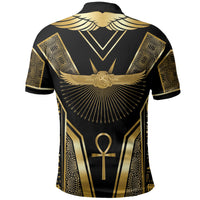 Egypt Winged Sun Polo Shirt Ancient Mythology Golden Ankh