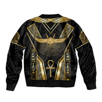 Egypt Winged Sun Sleeve Zip Bomber Jacket Ancient Mythology Golden Ankh