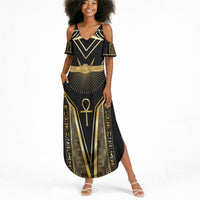 Egypt Winged Sun Summer Maxi Dress Ancient Mythology Golden Ankh