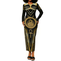Egypt Ouroboros Long Sleeve Bodycon Dress Ancient Mythology Infinity Serpent Gold