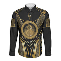 Egypt Ouroboros Long Sleeve Button Shirt Ancient Mythology Infinity Serpent Gold