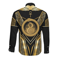 Egypt Ouroboros Long Sleeve Button Shirt Ancient Mythology Infinity Serpent Gold