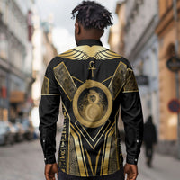 Egypt Ouroboros Long Sleeve Button Shirt Ancient Mythology Infinity Serpent Gold
