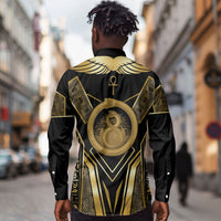 Egypt Ouroboros Long Sleeve Button Shirt Ancient Mythology Infinity Serpent Gold