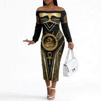 Egypt Ouroboros Off The Shoulder Long Sleeve Dress Ancient Mythology Infinity Serpent Gold