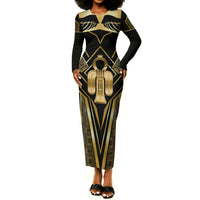 Egypt Tyet Long Sleeve Bodycon Dress Ancient Mythology Knot Of Isis Gold