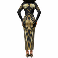 Egypt Tyet Long Sleeve Bodycon Dress Ancient Mythology Knot Of Isis Gold
