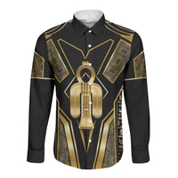 Egypt Tyet Long Sleeve Button Shirt Ancient Mythology Knot Of Isis Gold