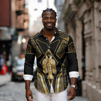 Egypt Tyet Long Sleeve Button Shirt Ancient Mythology Knot Of Isis Gold