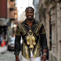 Egypt Tyet Long Sleeve Button Shirt Ancient Mythology Knot Of Isis Gold