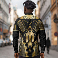 Egypt Tyet Long Sleeve Button Shirt Ancient Mythology Knot Of Isis Gold