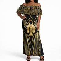 Egypt Tyet Off Shoulder Maxi Dress Ancient Mythology Knot Of Isis Gold