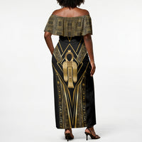 Egypt Tyet Off Shoulder Maxi Dress Ancient Mythology Knot Of Isis Gold