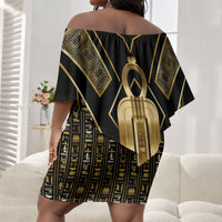 Egypt Tyet Off Shoulder Short Dress Ancient Mythology Knot Of Isis Gold