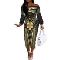 Egypt Tyet Off The Shoulder Long Sleeve Dress Ancient Mythology Knot Of Isis Gold
