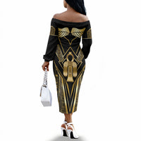 Egypt Tyet Off The Shoulder Long Sleeve Dress Ancient Mythology Knot Of Isis Gold