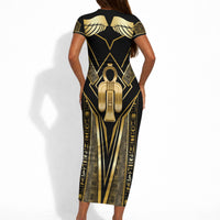 Egypt Tyet Short Sleeve Bodycon Dress Ancient Mythology Knot Of Isis Gold