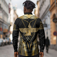 Egypt Feather Of Maat Long Sleeve Button Shirt Ancient Mythology Truth And Justice