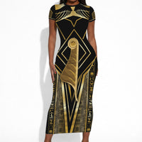 Egypt Feather Of Maat Short Sleeve Bodycon Dress Ancient Mythology Truth And Justice