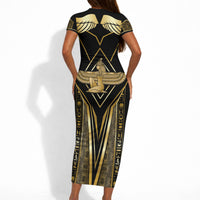 Egypt Feather Of Maat Short Sleeve Bodycon Dress Ancient Mythology Truth And Justice
