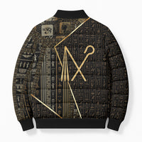 Egypt Crook And Flail Bomber Puffer Jacket Ancient Mythology Pharaoh Royalty Gold