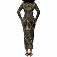 Egypt Crook And Flail Long Sleeve Bodycon Dress Ancient Mythology Pharaoh Royalty Gold