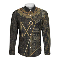Egypt Crook And Flail Long Sleeve Button Shirt Ancient Mythology Pharaoh Royalty Gold