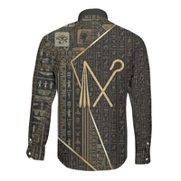 Egypt Crook And Flail Long Sleeve Button Shirt Ancient Mythology Pharaoh Royalty Gold