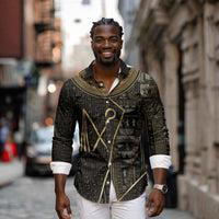Egypt Crook And Flail Long Sleeve Button Shirt Ancient Mythology Pharaoh Royalty Gold