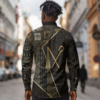 Egypt Crook And Flail Long Sleeve Button Shirt Ancient Mythology Pharaoh Royalty Gold