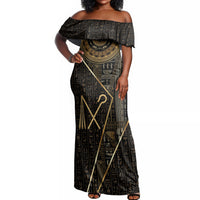 Egypt Crook And Flail Off Shoulder Maxi Dress Ancient Mythology Pharaoh Royalty Gold